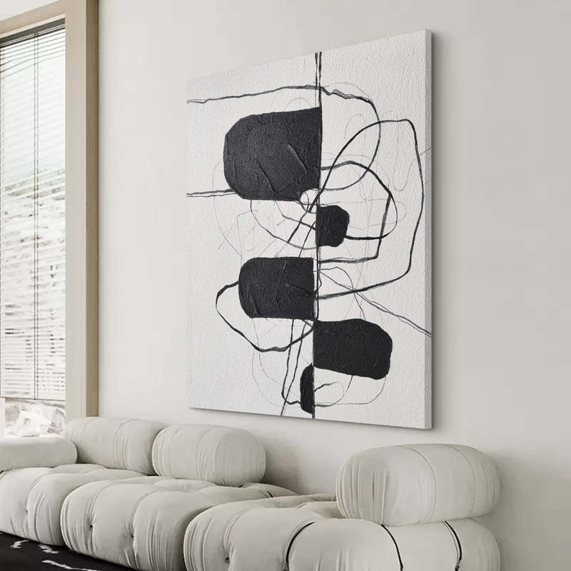 Large Black And White Minimalist Abstract Canvas Art Minimalist Line Painting Framed