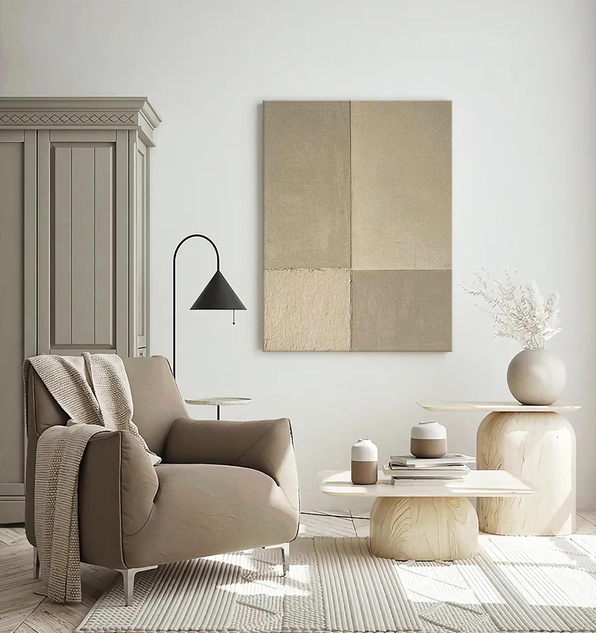 Large Beige Abstract Painting Beige Textured Wall Art Contemporary Minimalist Painting