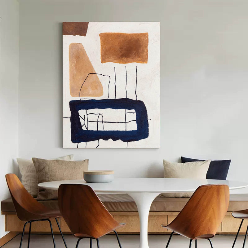Framed Modern Minimalist Geometric Painting On Canvas Orange And Blue Minimal Wall Art