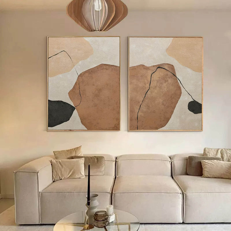 Large Geometric Minimalist Abstract Art Set Of 2 Minimalist Acrylic Painting Brown And Black For Living Room