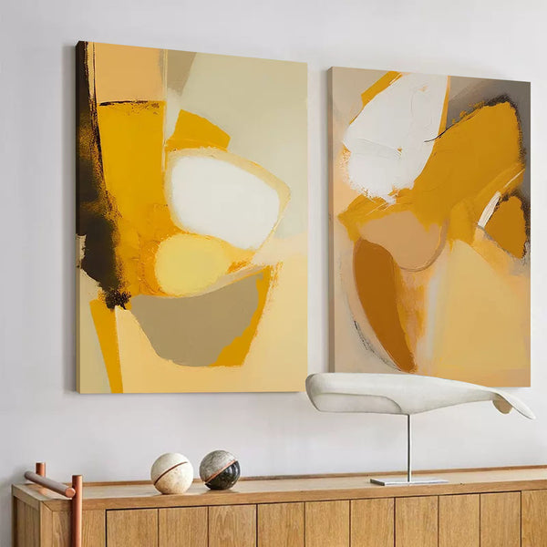 Set Of 2 Abstract Minimalist Painting Acrylic Diptych Bright Modern Minimal Canvas Art For Living Room