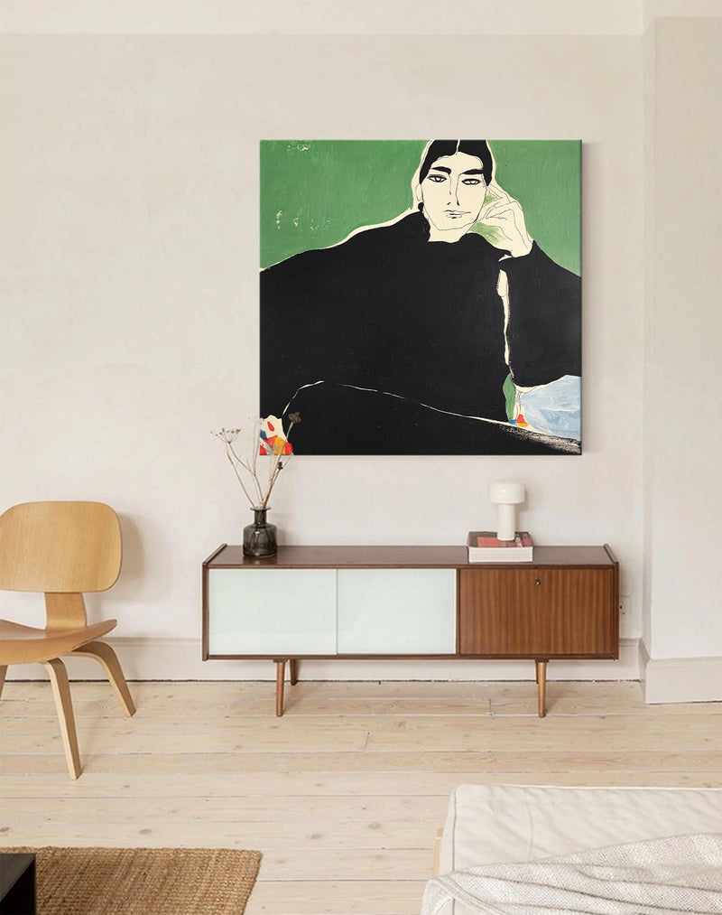 Modern Minimalist Woman Art Female Minimalist Wall Art Minimalist Portrait Painting Framed 