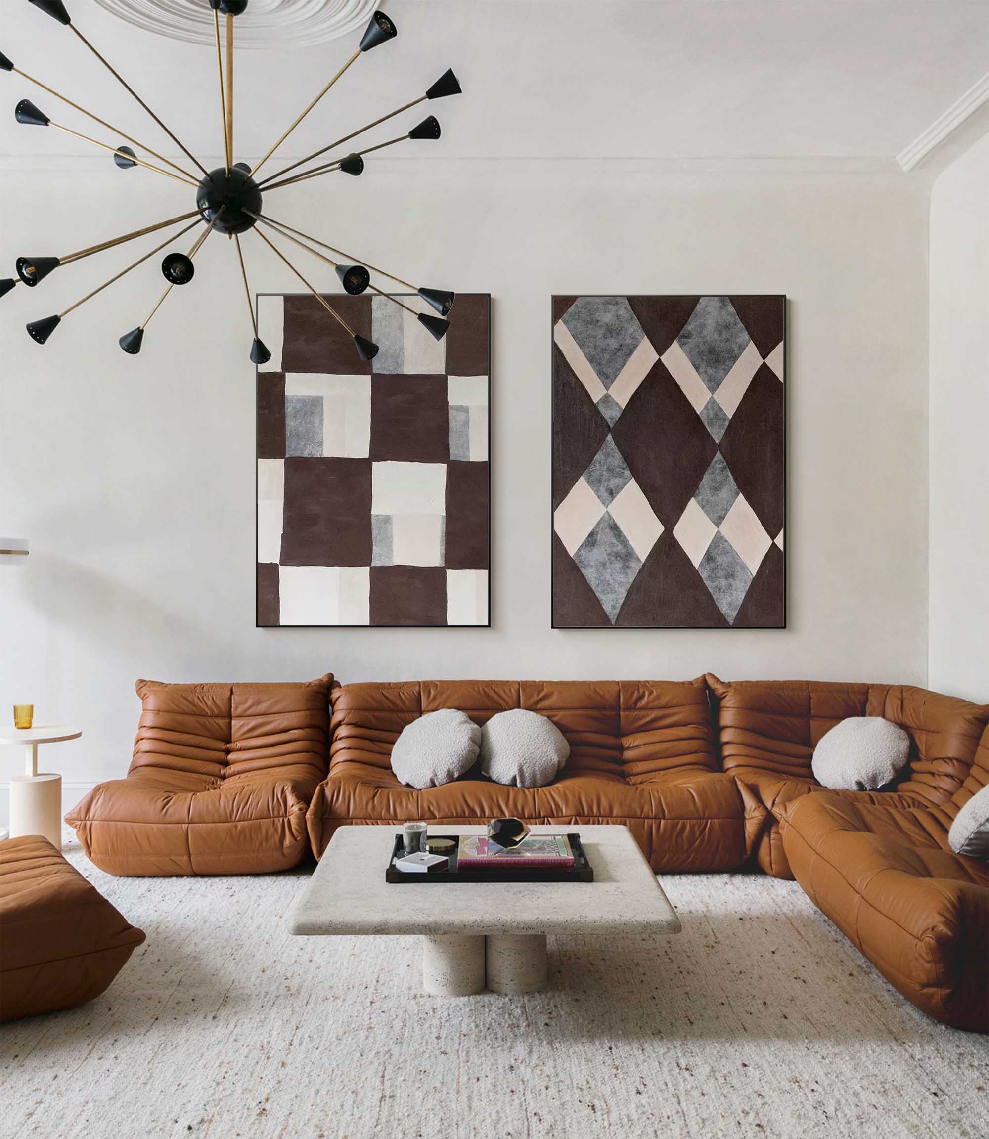 2 Piece Modern Minimalist Geometric Canvas Painting Set Of 2 Minimal Canvas Painting Brown