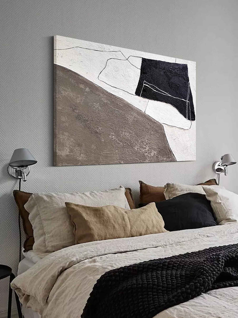 Brown And Black Minimalist Geometric Canvas Painting Framed Textured Acrylic Minimalist Abstract Wall Art