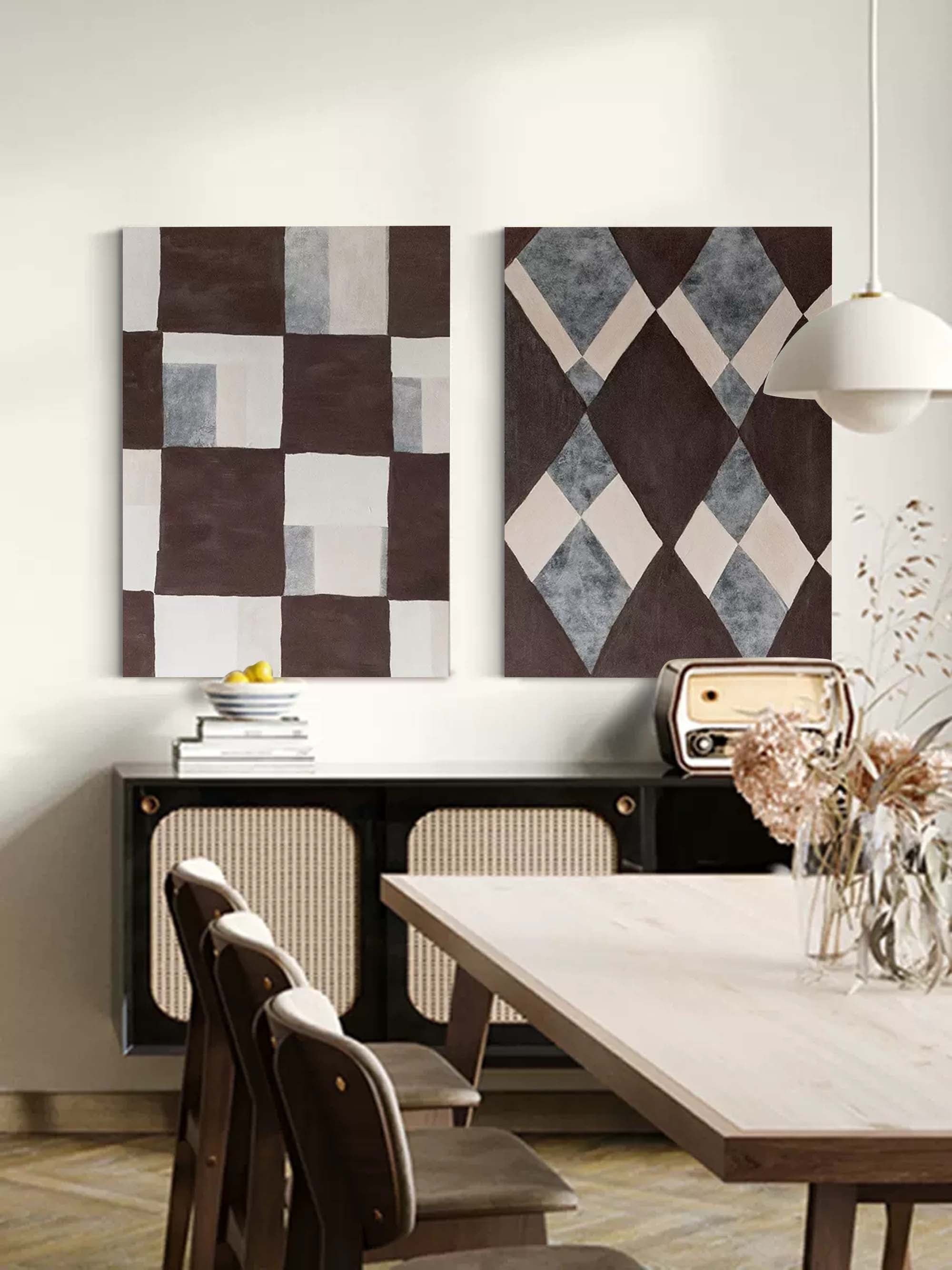 2 Piece Modern Minimalist Geometric Canvas Painting Set Of 2 Minimal Canvas Painting Brown