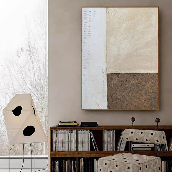 White Abstract Canvas Art 3D Textured Painting Beige Abstract Painting