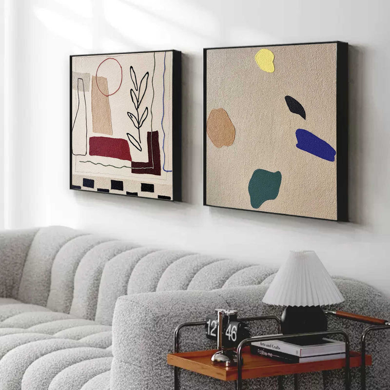 Set Of 2 Minimalist Boho Canvas Art Framed Mid 2 Pieces Century Minimalist Art Texture For Living Room Wall Decor