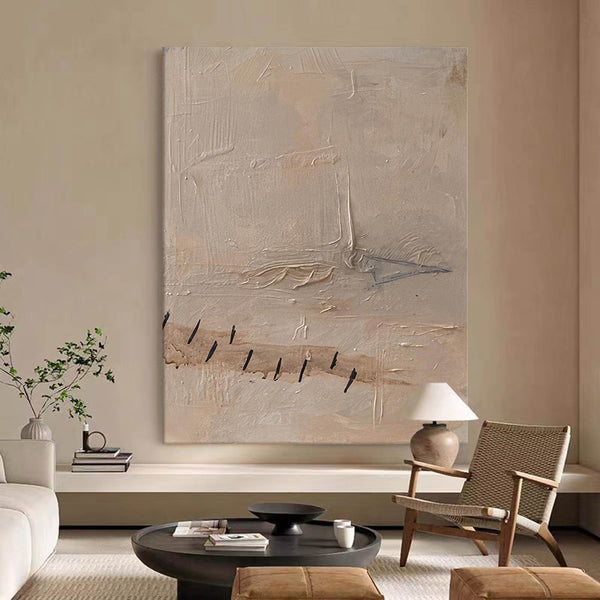 Neutral Texture Abstract Minimalist Wall Art Framed Large Brown Abstract Canvas Painting For Livingroom
