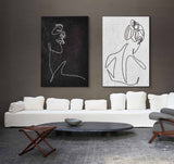 2 Piece Female Minimalist Line Canvas Art Set Of 2 Black And White Woman Minimal Painting Framed