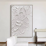 Original 3d Textured Wall Art White Flower Painting On Canvas Living Room Wall Art