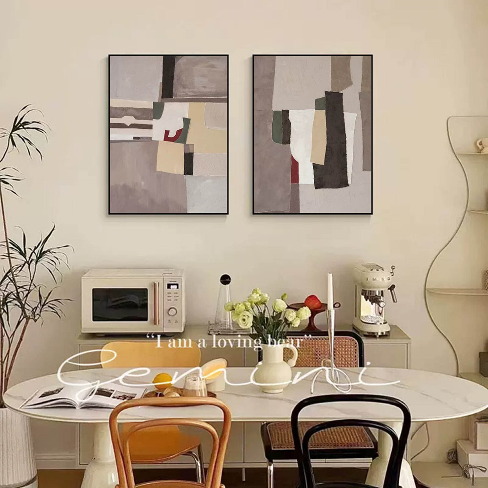 Set Of 2 Contemporary Minimalist Art Framed Geometric Minimalist ...