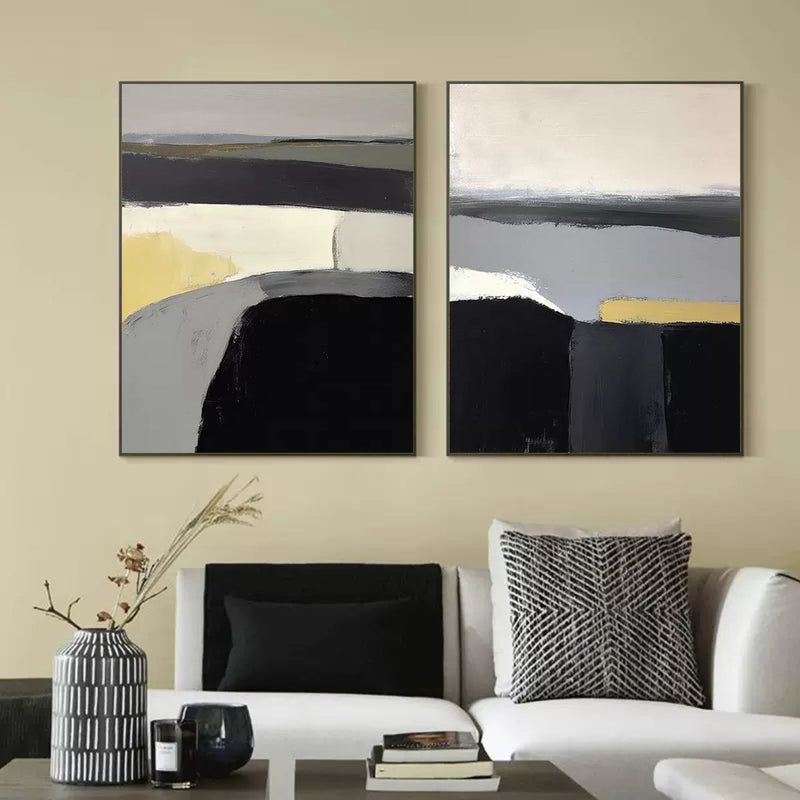 Diptych Minimalist Landscape Painting On Canvas Set Of 2 Landscape Art For Living Room