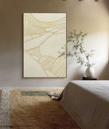 Minimalist Abstract Line Canvas Art Beige And Gold Modern Minimalist Acrylic Painting For Living Room