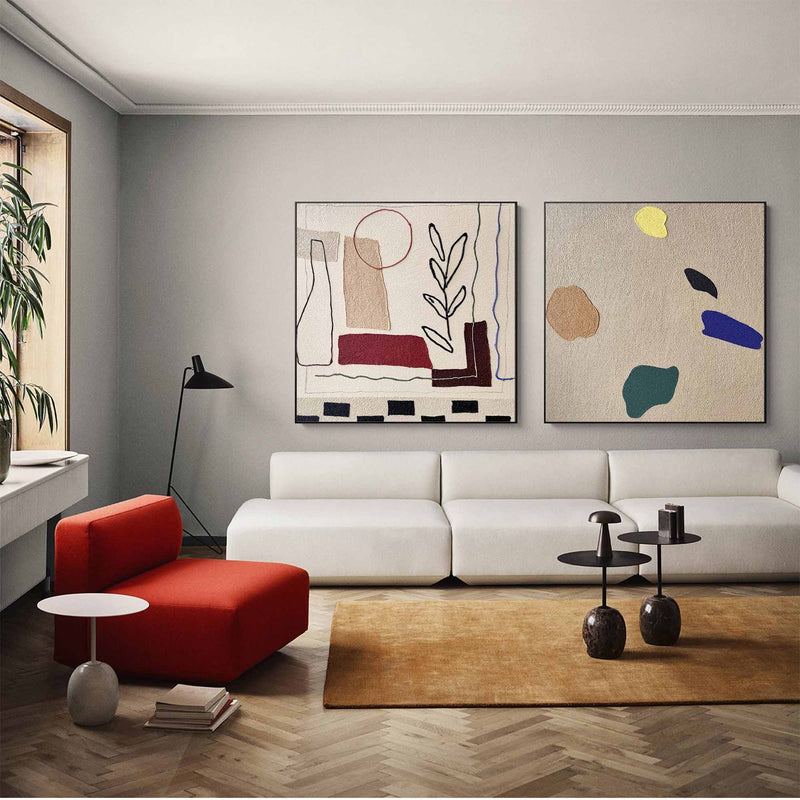 Set Of 2 Minimalist Boho Canvas Art Framed Mid 2 Pieces Century Minimalist Art Texture For Living Room Wall Decor