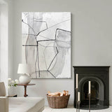 Large Black White Grey Minimalist Line Canvas Art Framed Modern Minimal Line Painting Acrylic