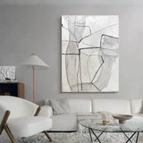 Large Black White Grey Minimalist Line Canvas Art Framed Modern Minimal Line Painting Acrylic