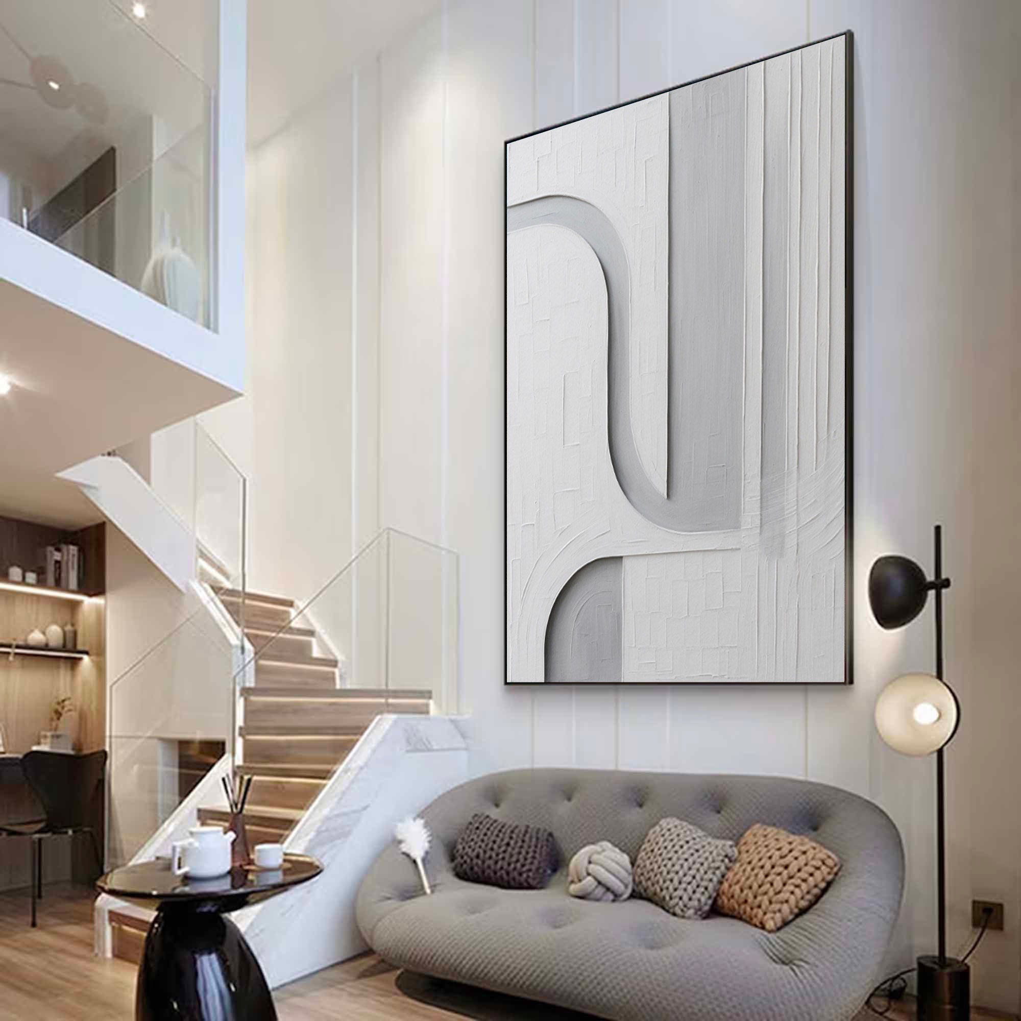 Large White Canvas Art Minimalist Neutral White Painting White Minimalist Abstract Painting On Canvas