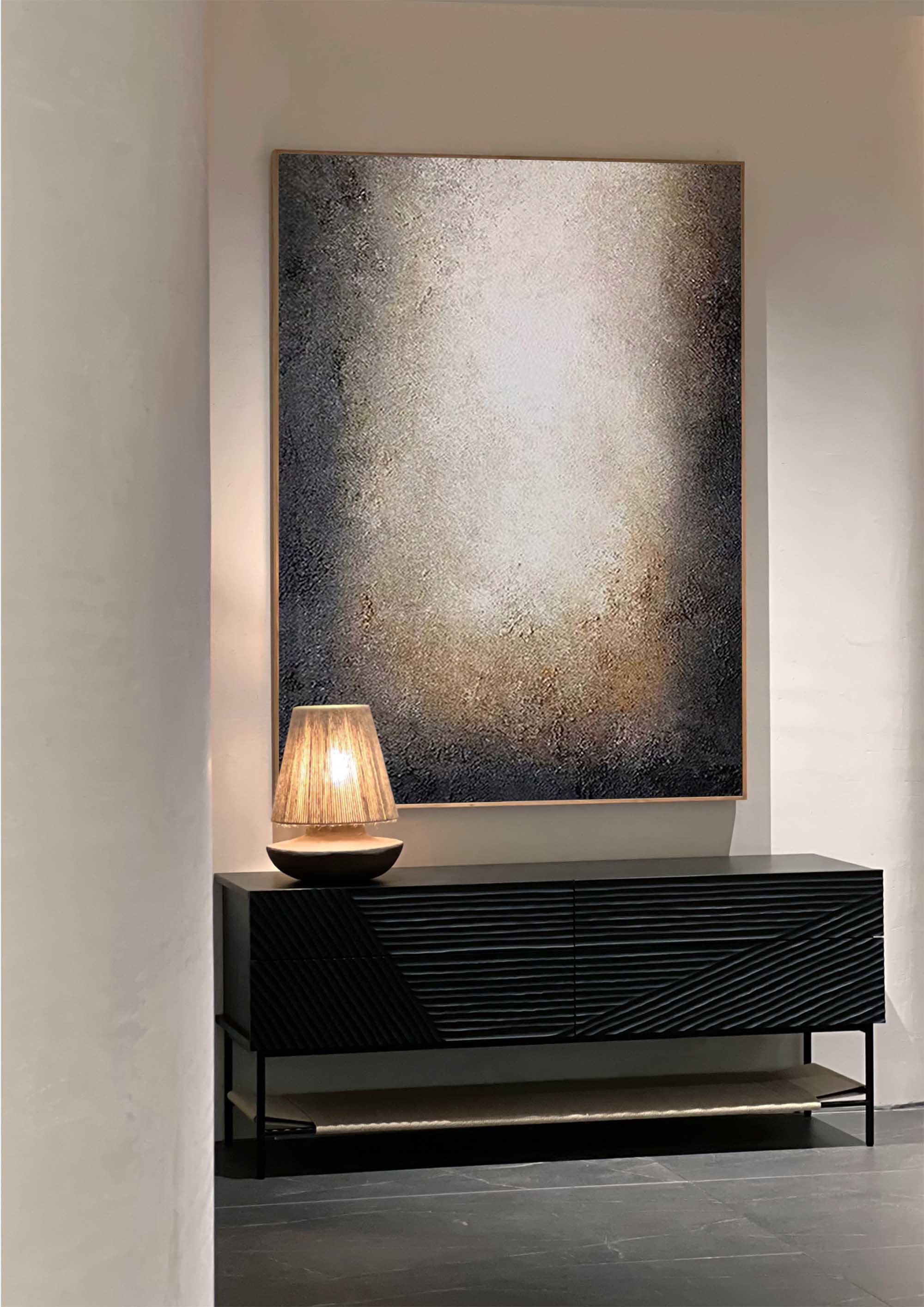 Large Minimalist Abstract Canvas Art Beige And Black Texture Painting Nordic Abstract Painting