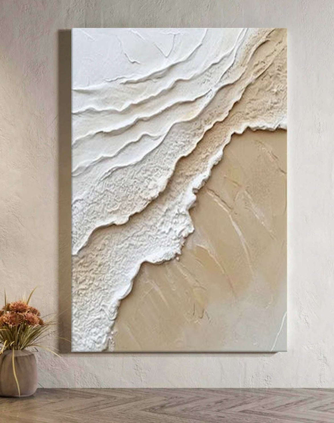 Minimalist 3d Ocean Wall Art Beige & White Ocean Waves Abstract Wall Art  Beige Abstract Painting