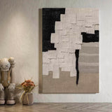 Original Beige Black Wabi Sabi Wall Art Large Minimalist Abstract Painting 3d Beige Textured Painting