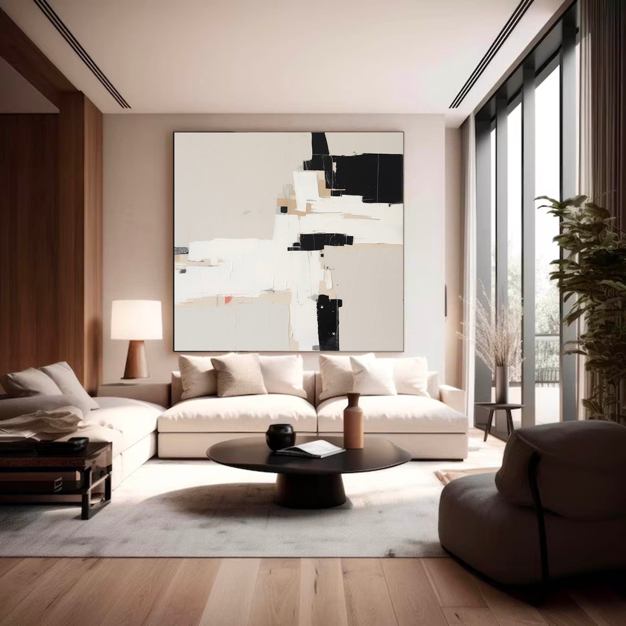 Large Beige And Black Minimalist Abstract Painting Original Black Beige Minimalist Wall Art