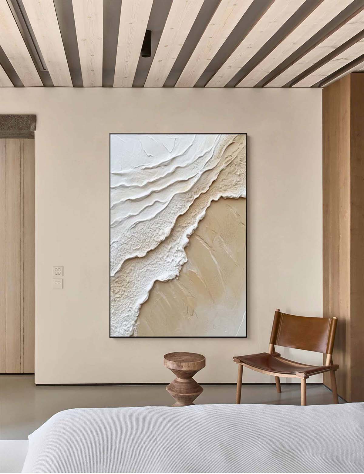 Minimalist 3d Ocean Wall Art Beige & White Ocean Waves Abstract Wall Art  Beige Abstract Painting
