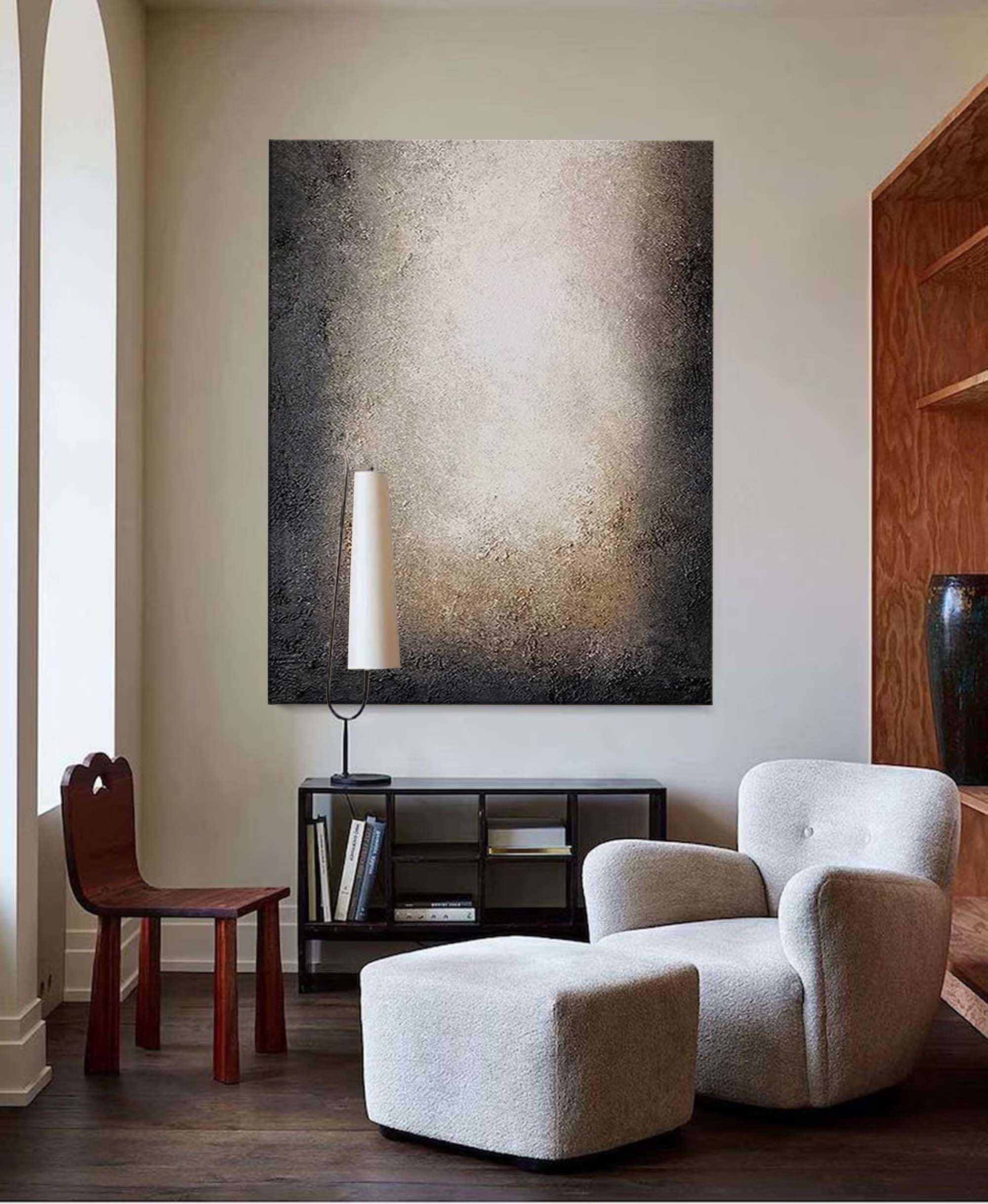 Large Minimalist Abstract Canvas Art Beige And Black Texture Painting Nordic Abstract Painting