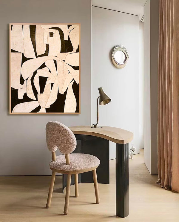 Beige Minimalist Abstract Painting Neutral Beige & Black Painting On Canvas