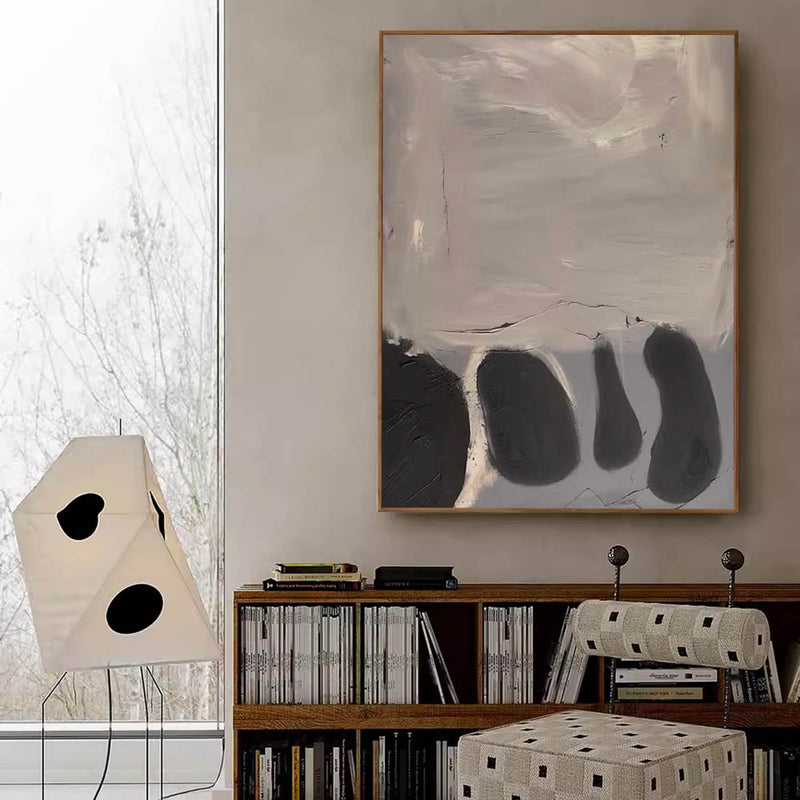 Original Beige Black Wabi Sabi Wall Art Minimalist Beige Abstract Painting Large Neutral Decor