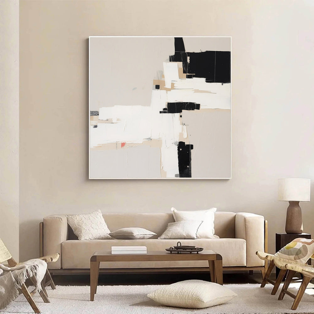 Large Beige And Black Minimalist Abstract Painting Original Black Beige ...