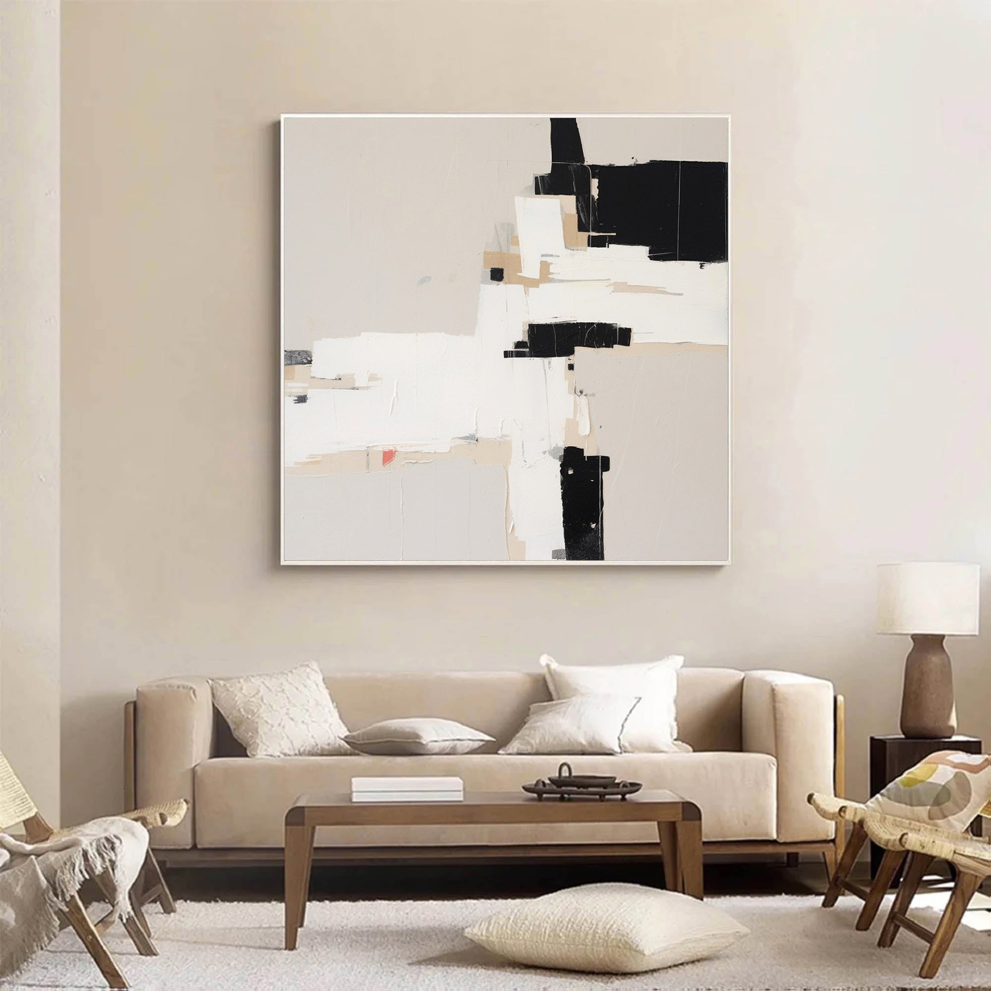 Large Beige And Black Minimalist Abstract Painting Original Black Beige Minimalist Wall Art