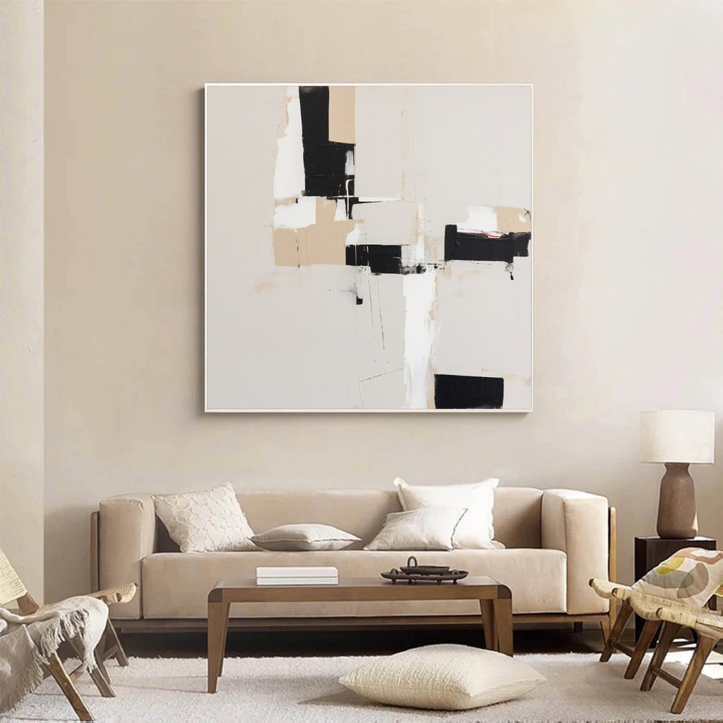 Large Abstract Beige Wall Art Beige Minimalist Painting On Canvas ...