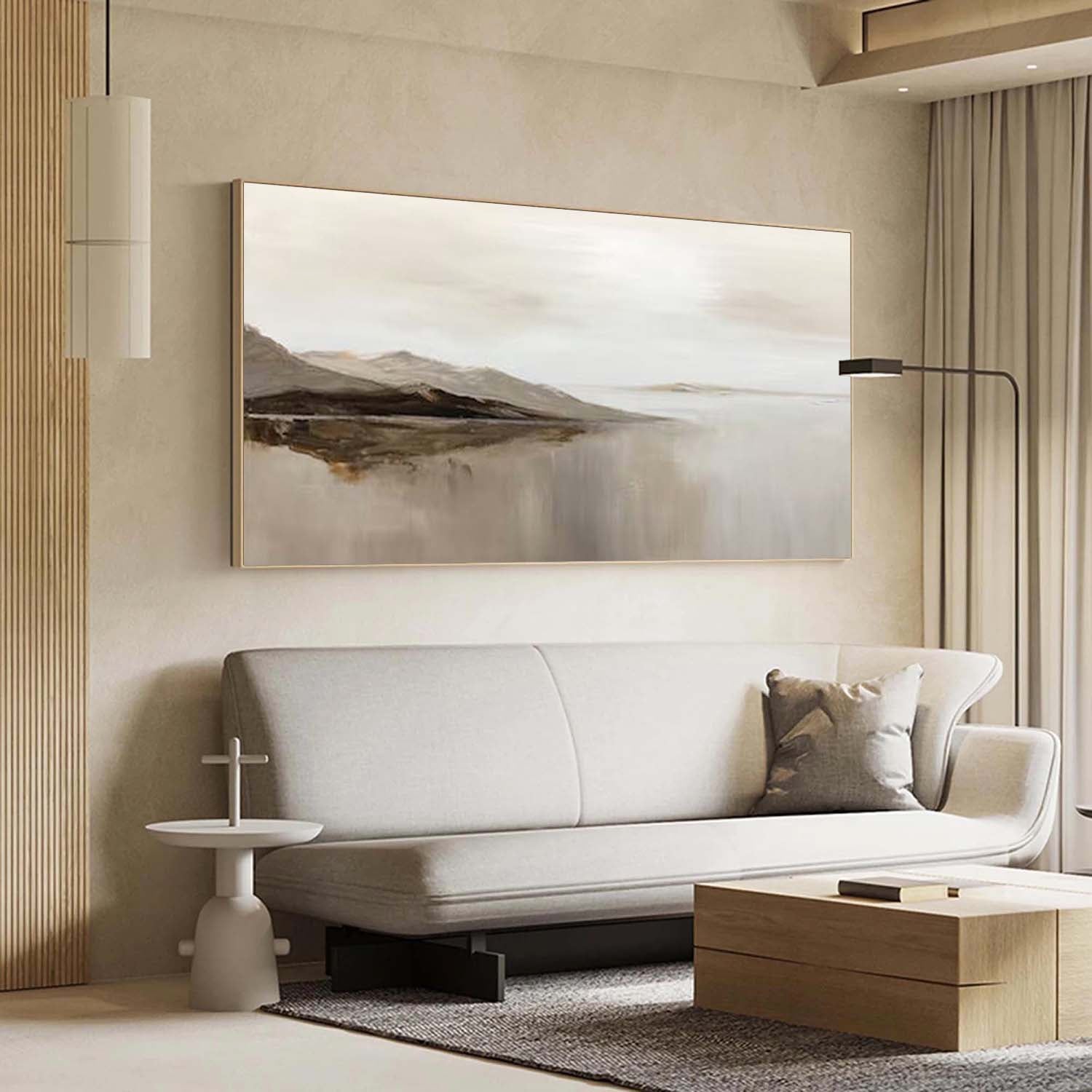 Large Gray Abstract Mountain Painting Beige Gray Abstract Wall Art Modern Living Room Wall Art