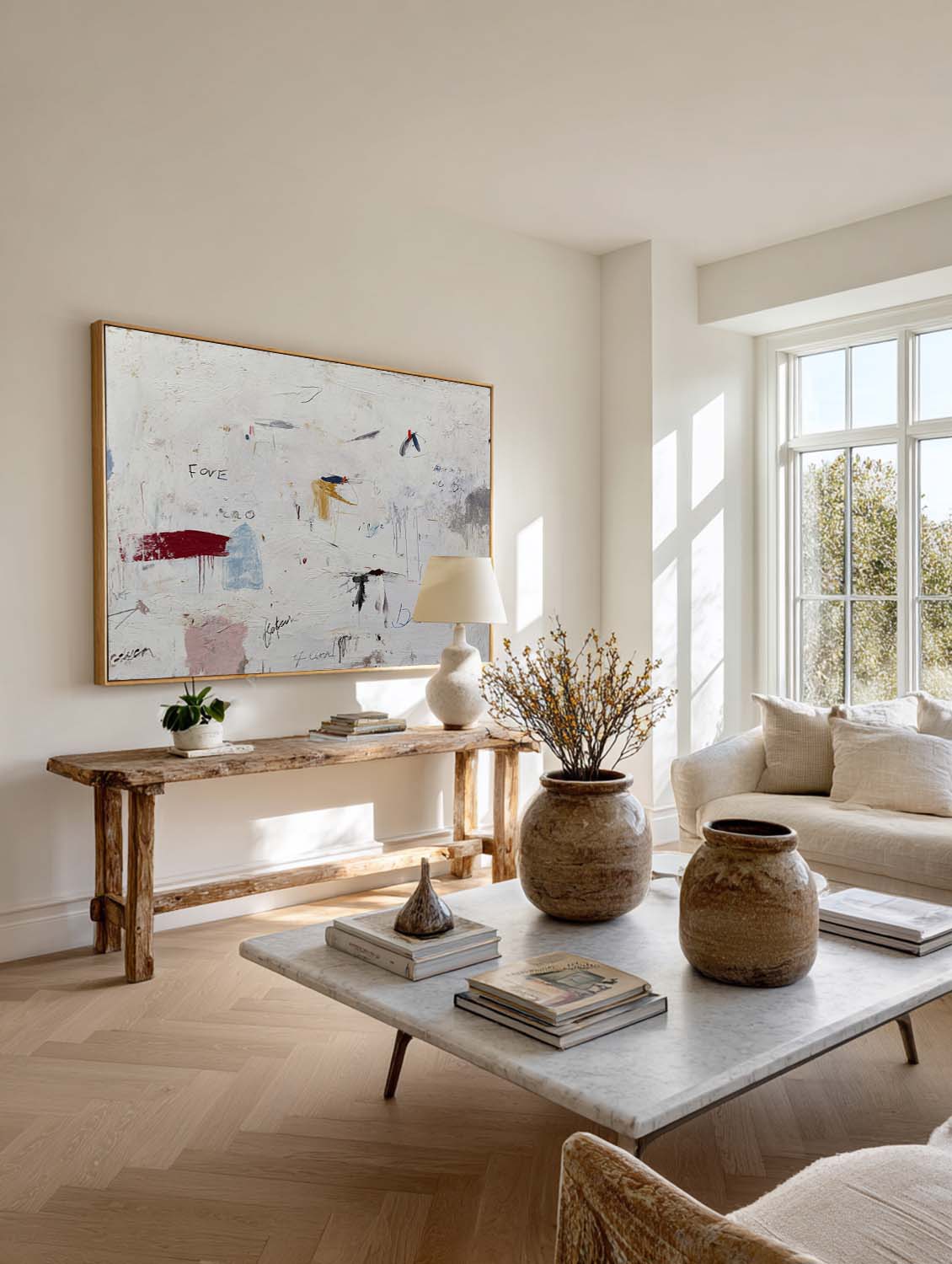 Contemporary Neutral White Graffiti Abstract Painting Minimalist Wabi-Sabi Graffiti Abstract Canvas Minimalist White Abstract Oil Painting