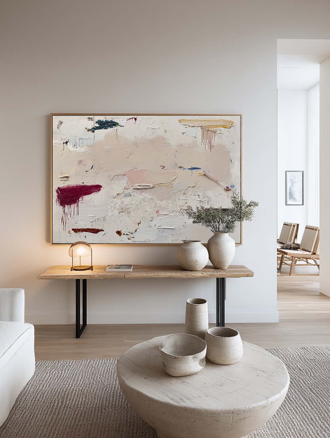 Handmade Neutral Beige Abstract Oil Painting Wabi Sabi Neutral Abstract Wall Art Large Beige Abstract Graffiti Wall Art