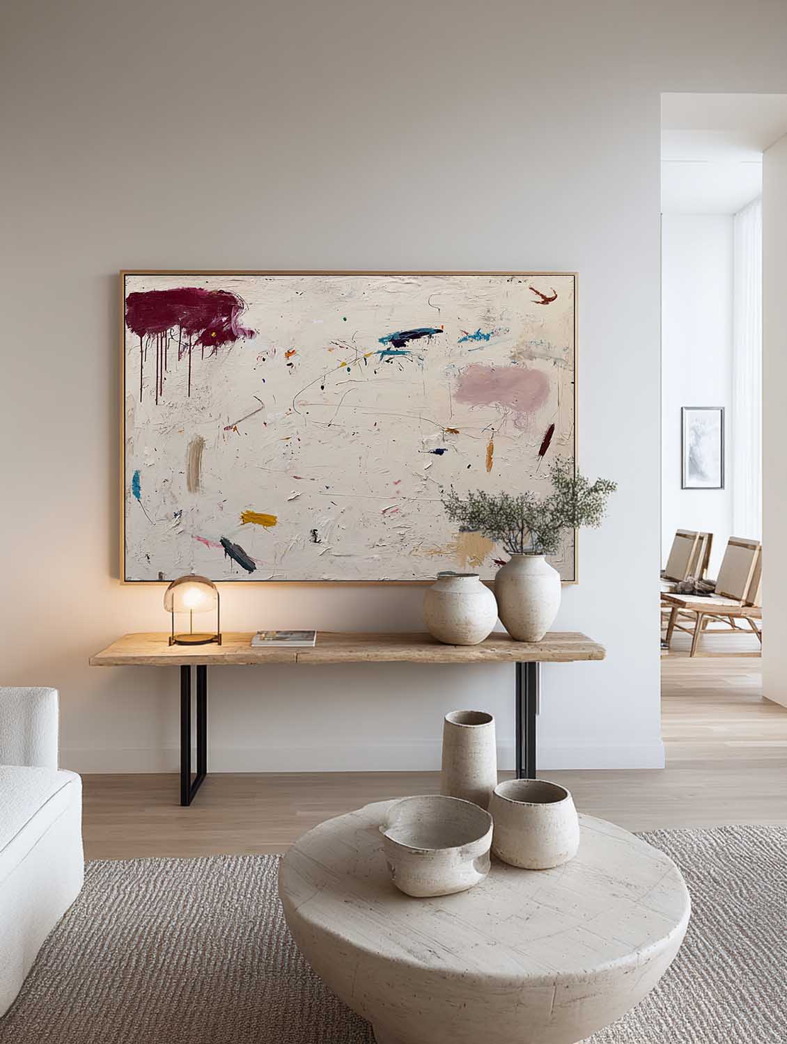 Handmade Neutral Beige And Cream Minimalist Abstract Painting Large Neutral Beige And Cream Textured Canvas Painting
