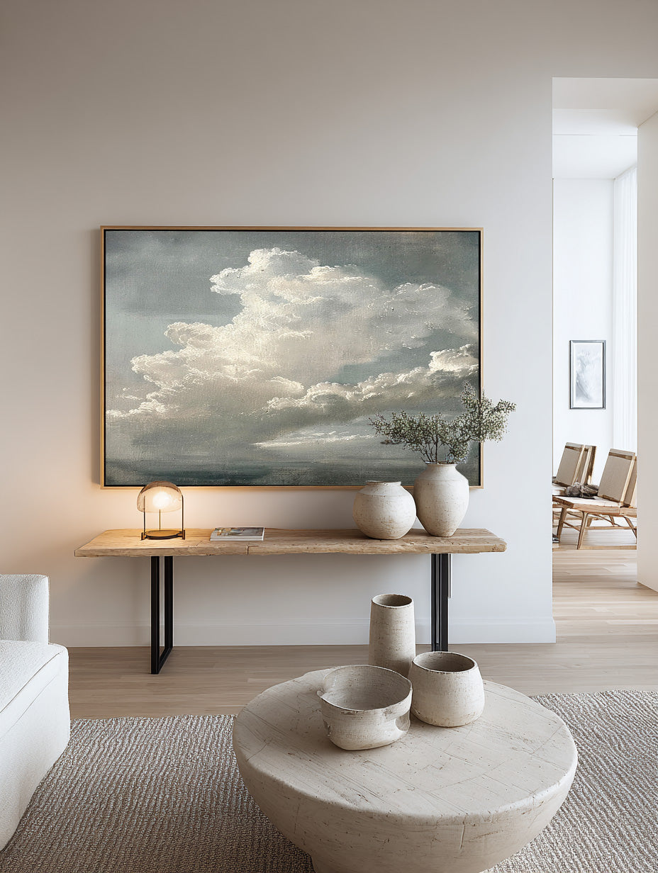 Horizontal Vintage Cloud Painting For Over The Bed Sanctuary Modern Serenity Art