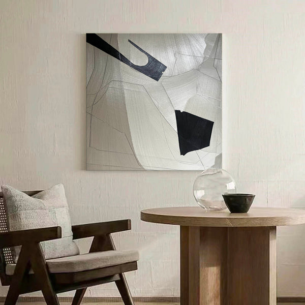 Large Grey Minimalist Abstract Painting Gray and white Wabi Sabi Wall Art