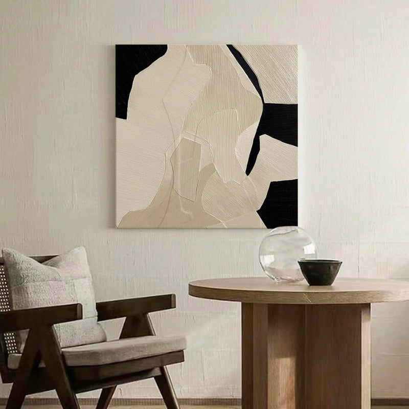 Beige Wabi Sabi Wall Art Black Beige Abstract Painting Beige Brown Abstract Painting