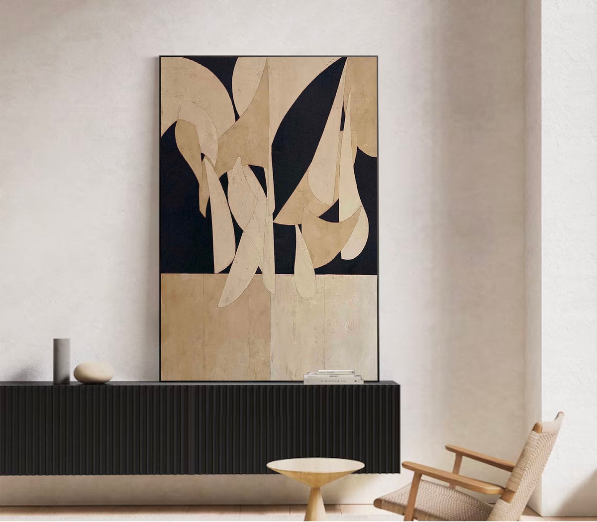 Large Brown And Black Minimalist Abstract Painting Beige Black ...
