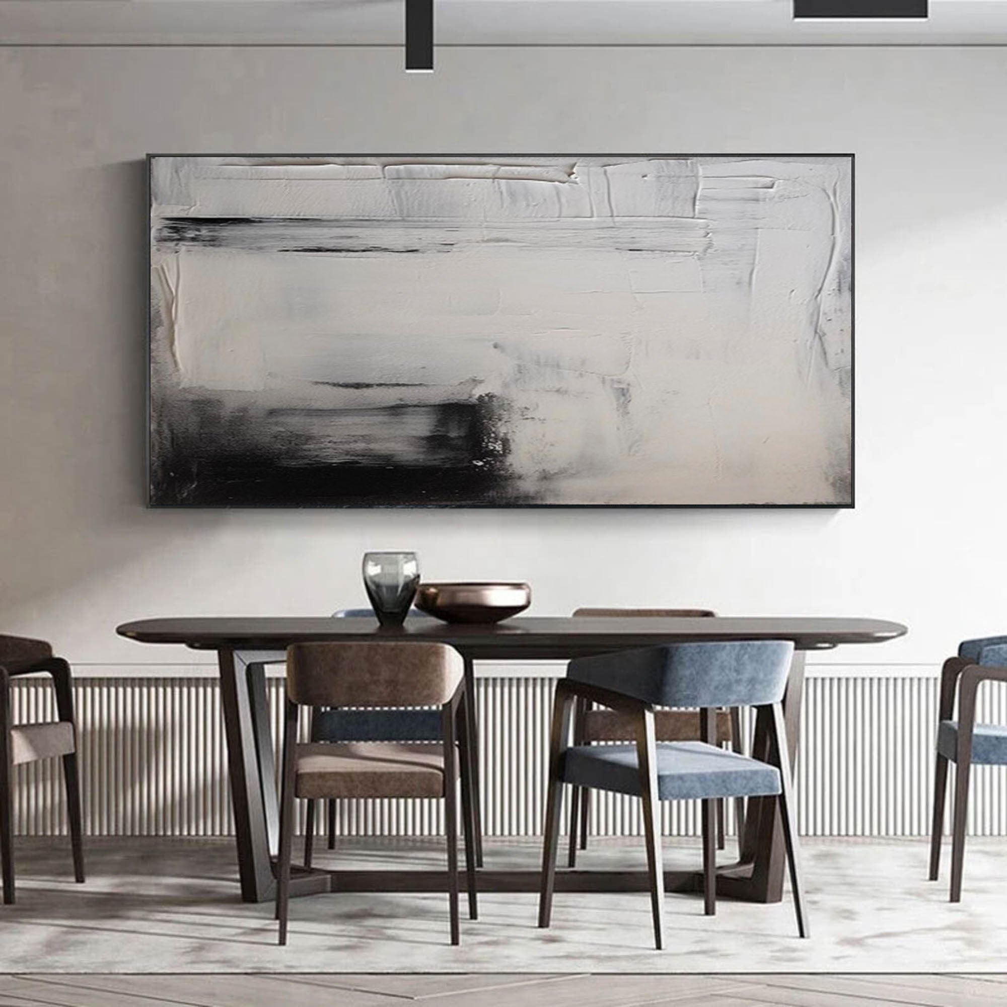 Large Abstract Black And White Painting White 3d Minimalist Art Black And White Texture Painting