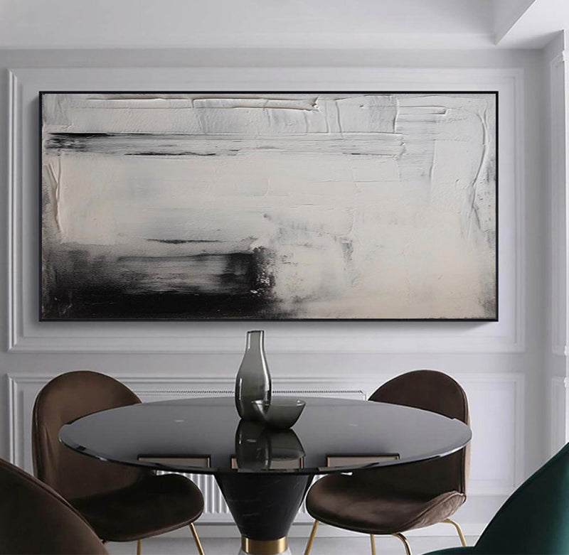 Large Abstract Black And White Painting White 3d Minimalist Art Black And White Texture Painting