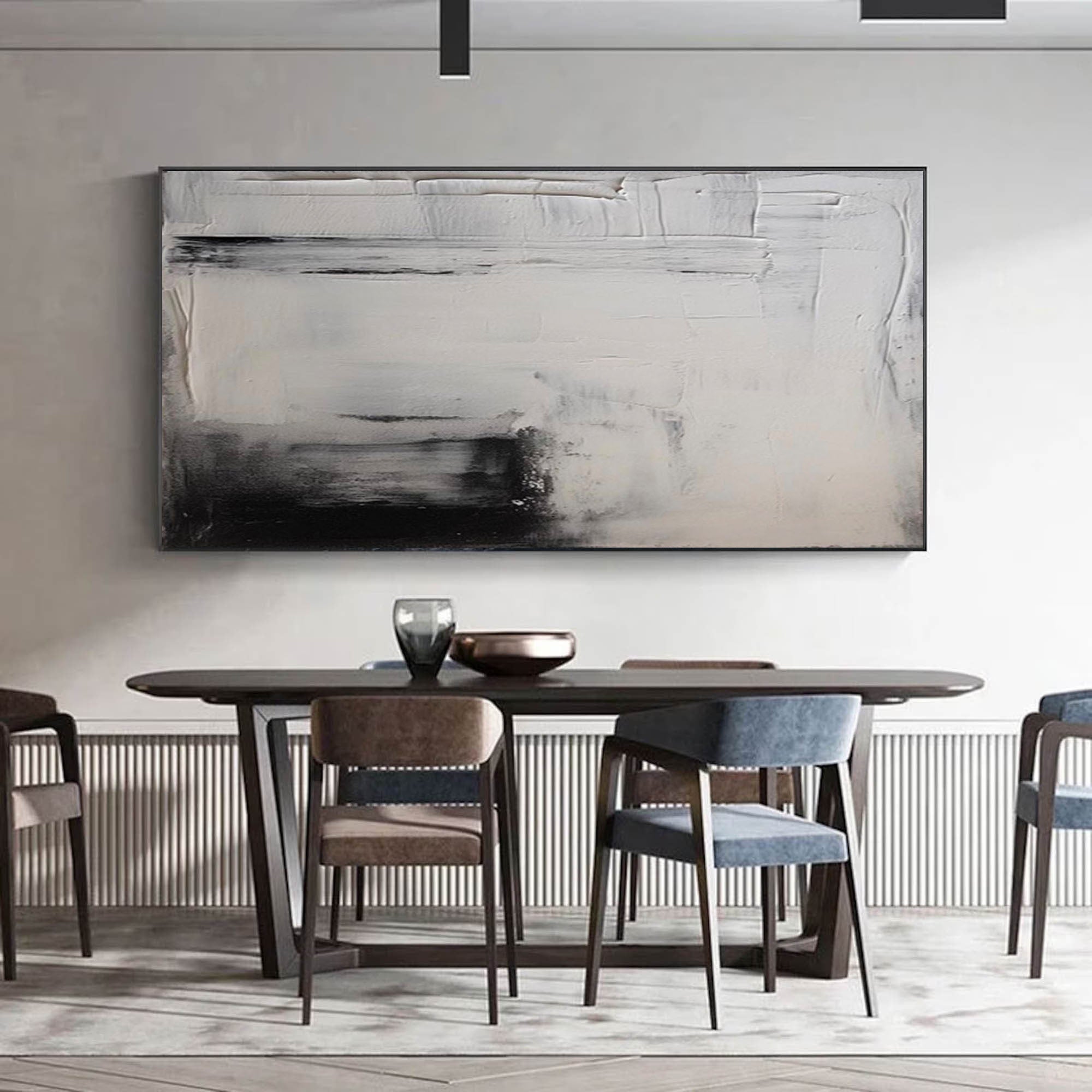 Large Abstract Black And White Painting White 3d Minimalist Art Black And White Texture Painting