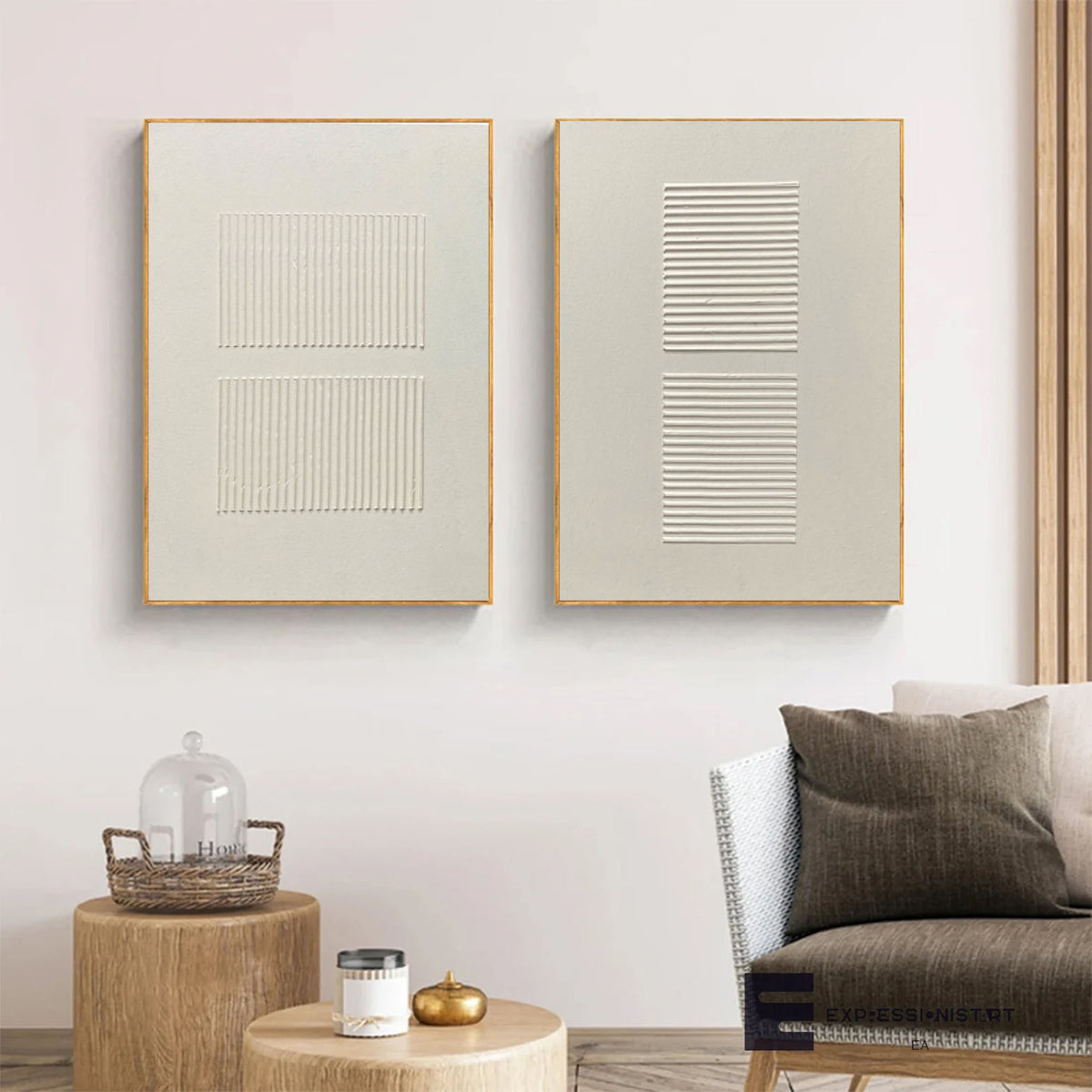 Textured Painting Modern Wall Decor Contemporary Art Set Of 2 Beige ...