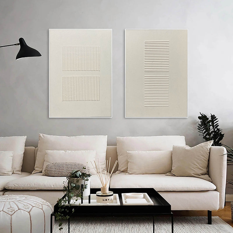 Textured Painting Modern Wall Decor Contemporary Art Set Of 2 Beige Minimalist Art Large Beige