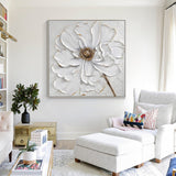 White Texture Flower Minimalist Painting Acrylic Minimal Flower Art For Wall Decor