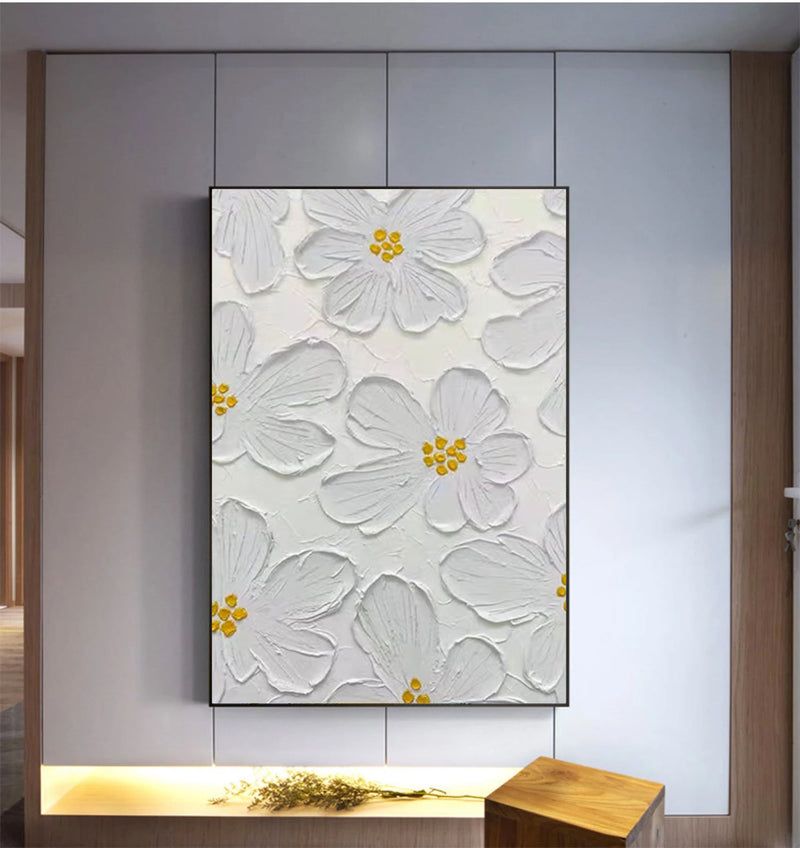 3d Abstract Flower Wall Decor Painting Palette Knife Heavy Texture Painting Minimalist White Wall Decor