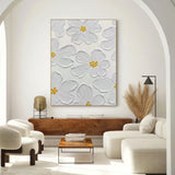 3d Abstract Flower Wall Decor Painting Palette Knife Heavy Texture Painting Minimalist White Wall Decor