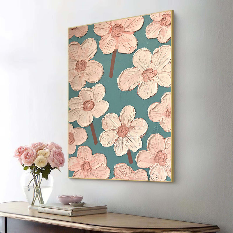 Pink Flower Painting Original Floral Painting Modern Textured Wall Art Minimalist Flower Painting