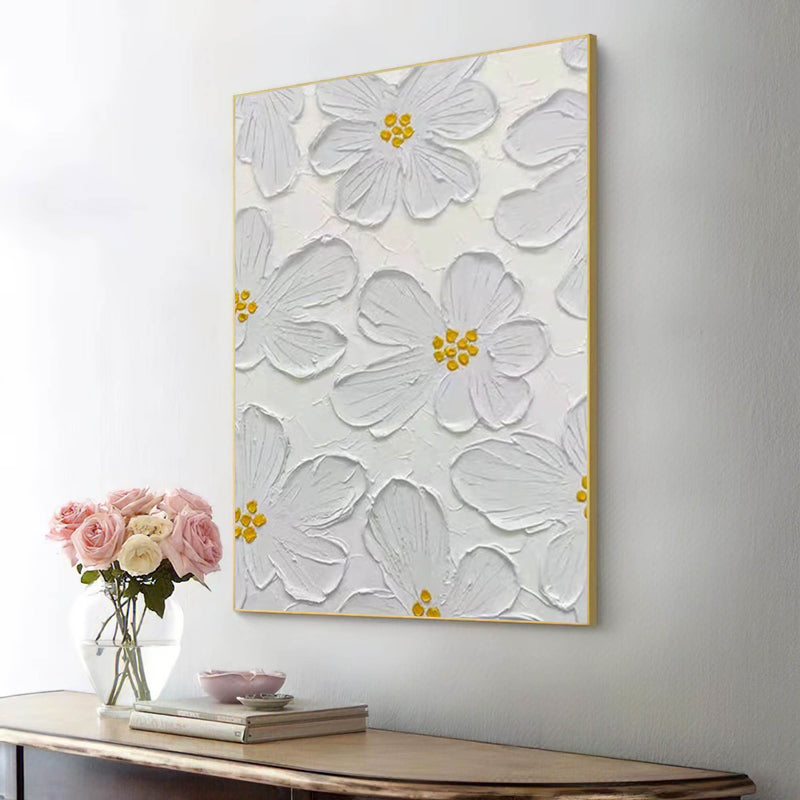 3d Abstract Flower Wall Decor Painting Palette Knife Heavy Texture Painting Minimalist White Wall Decor